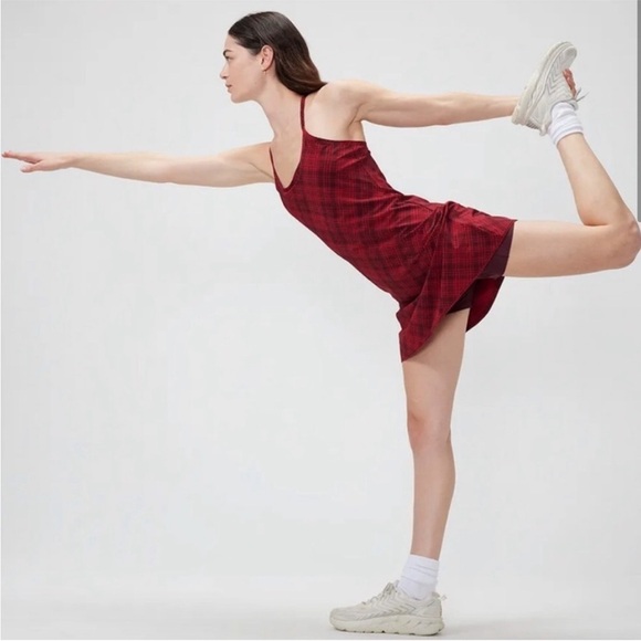 Outdoor Voices The Exercise Dress In Pomegranate Plaid Red XS - Picture 3 of 11